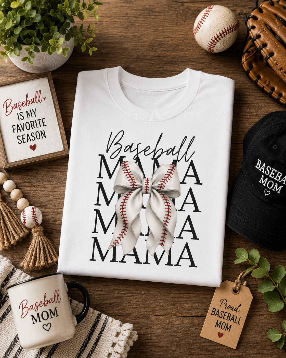 Bow Baseball Mama T-Shirt