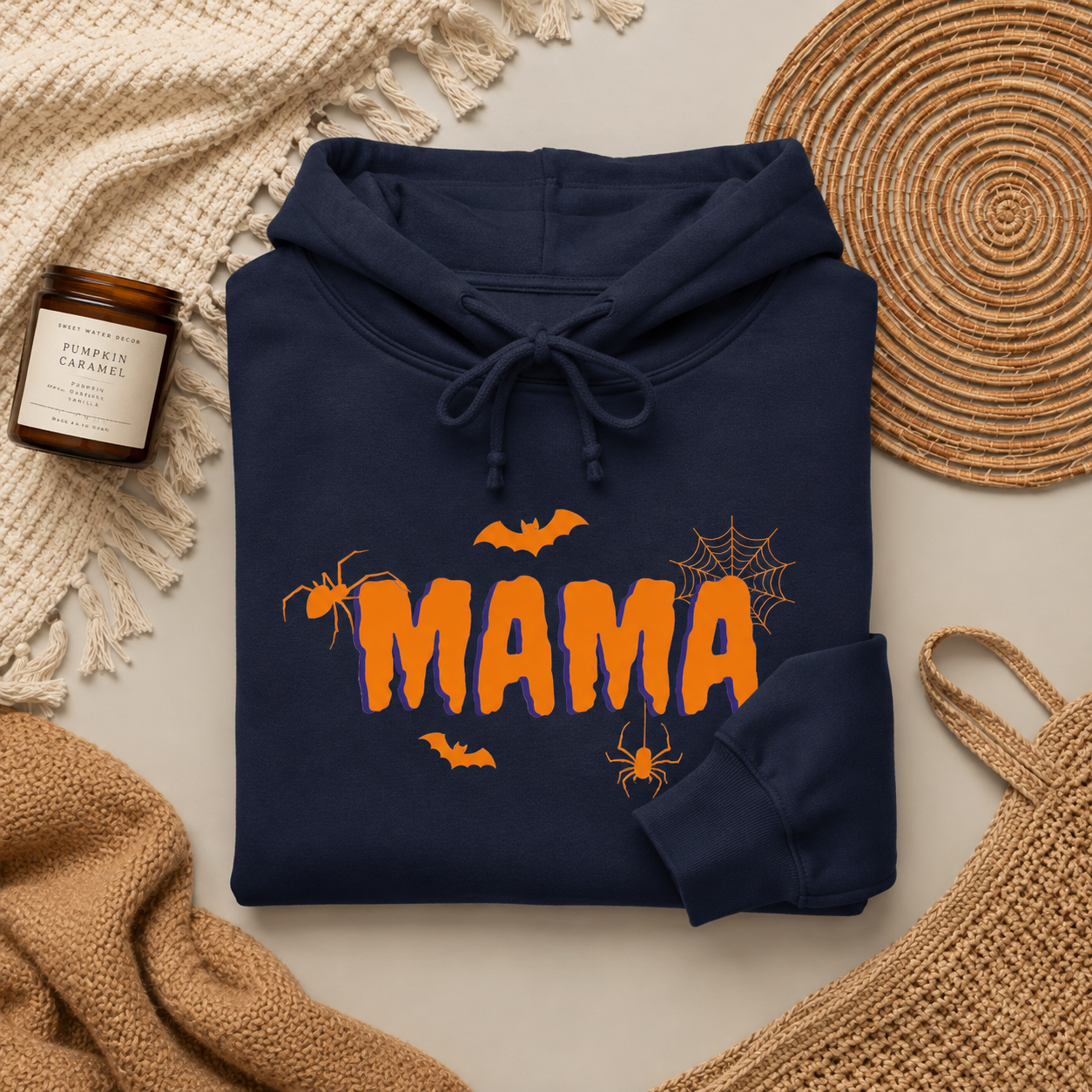 Mama Halloween Hoodie — Orange Spooky "MAMA" Graphic Pullover