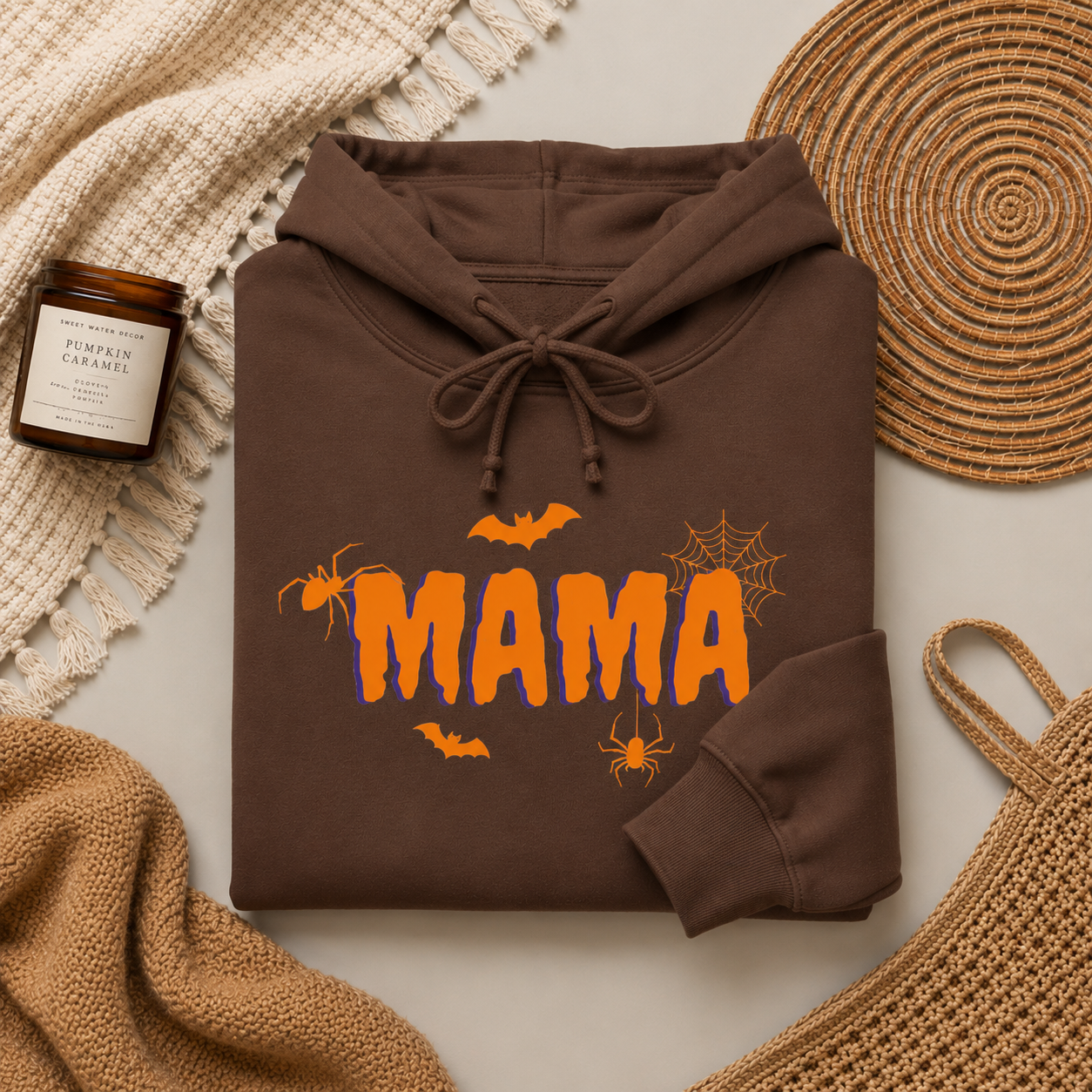 Mama Halloween Hoodie — Orange Spooky "MAMA" Graphic Pullover