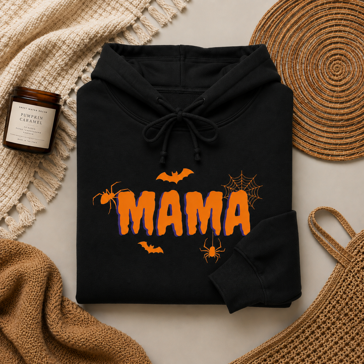 Mama Halloween Hoodie — Orange Spooky "MAMA" Graphic Pullover