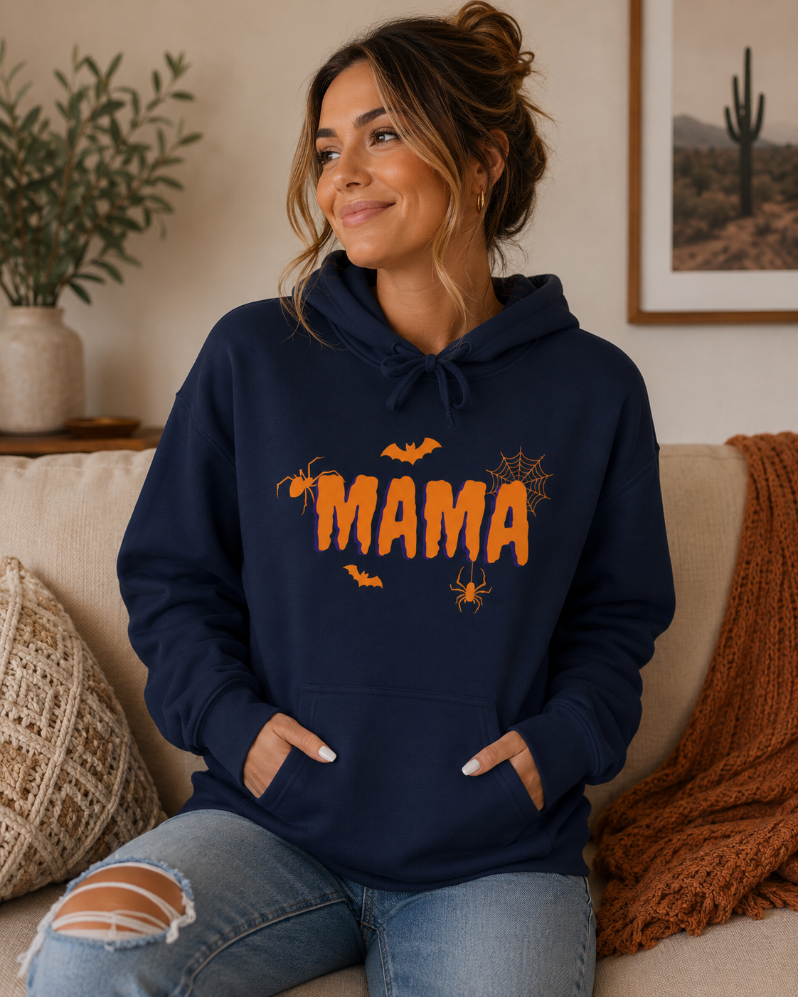 Mama Halloween Hoodie — Orange Spooky "MAMA" Graphic Pullover