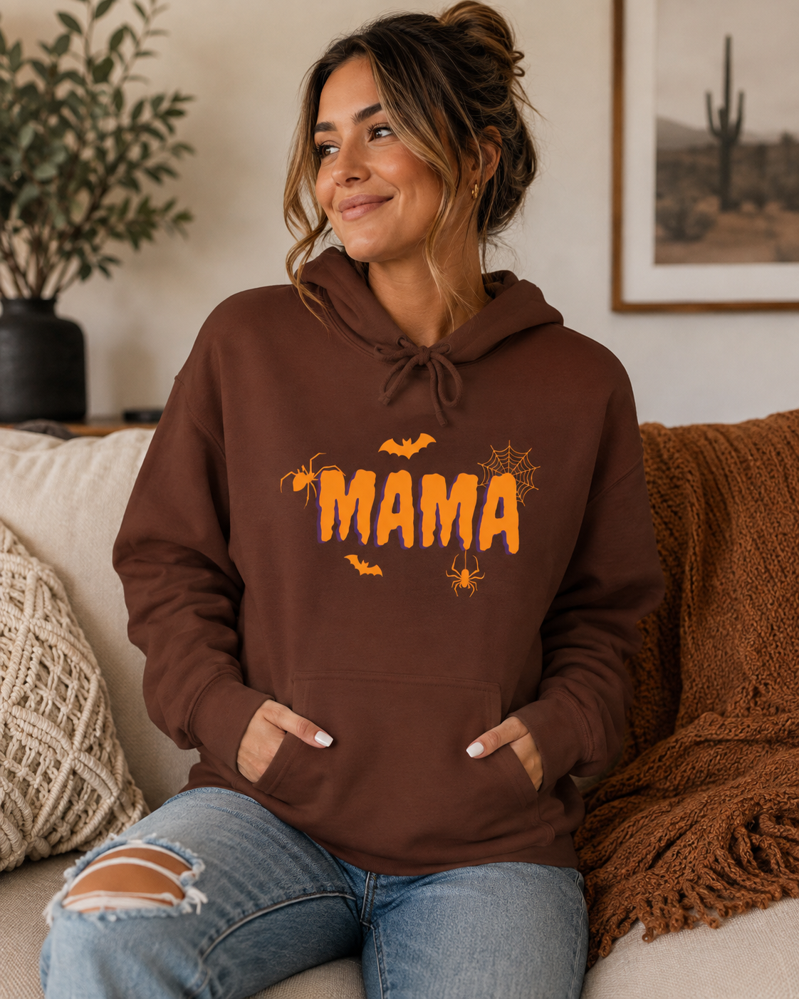 Mama Halloween Hoodie — Orange Spooky "MAMA" Graphic Pullover