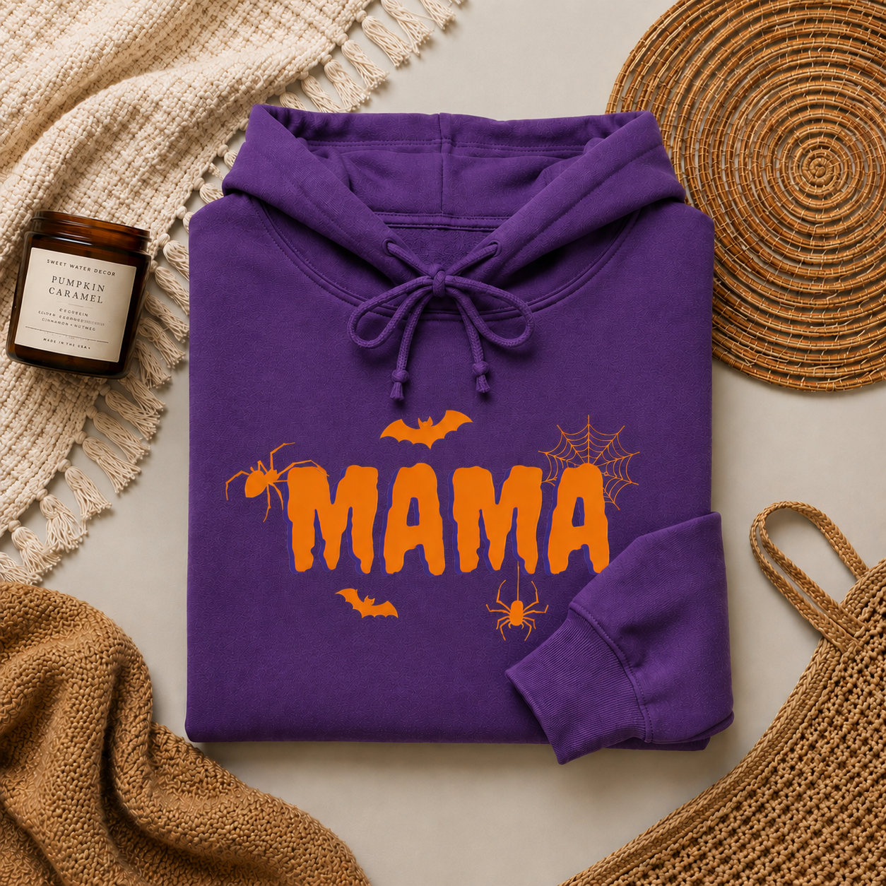 Mama Halloween Hoodie — Orange Spooky "MAMA" Graphic Pullover