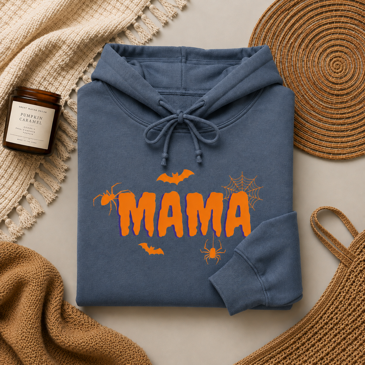 Mama Halloween Hoodie — Orange Spooky "MAMA" Graphic Pullover