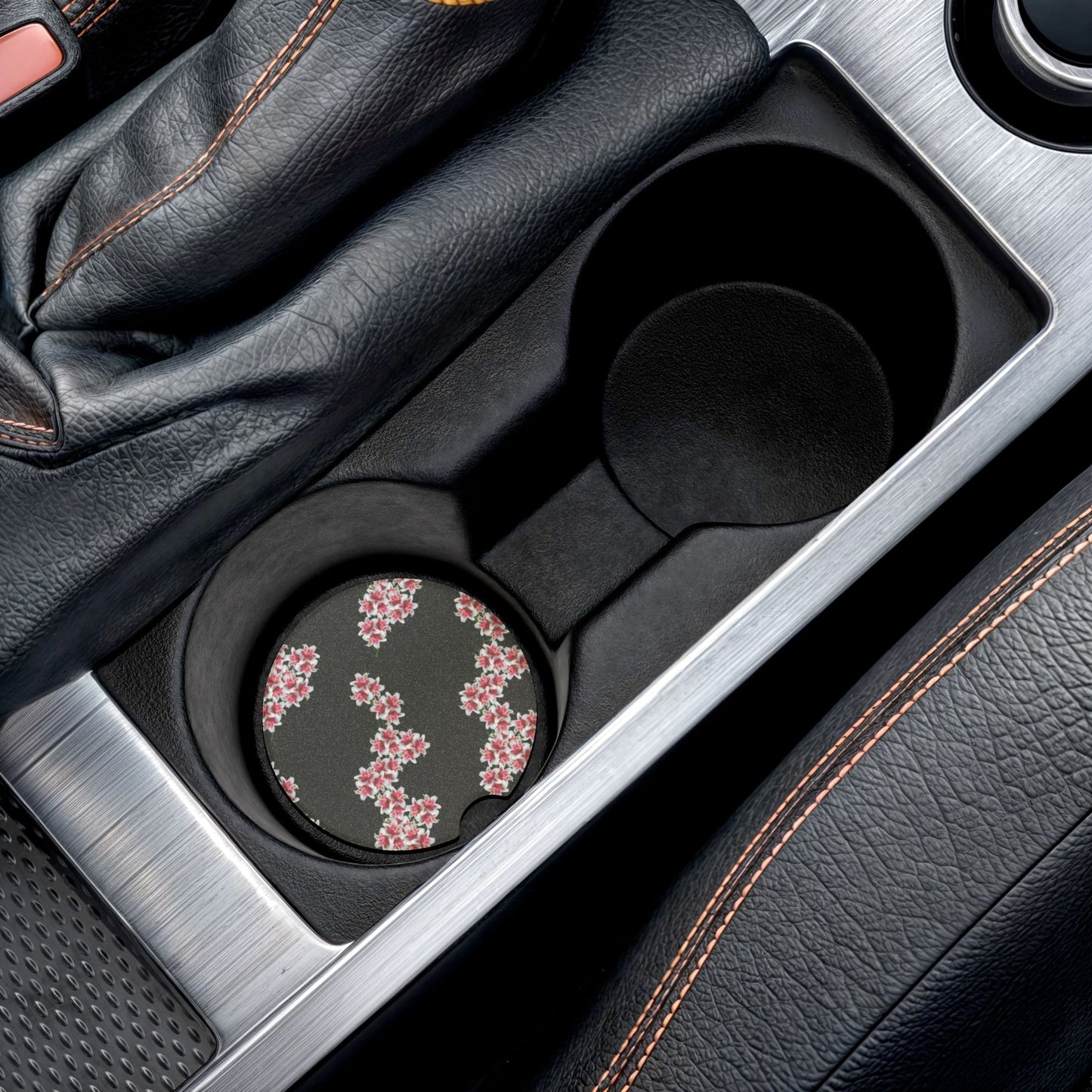 Soapstone Car Coaster — Cherry Blossom Pattern Car Cup Holder Coaster
